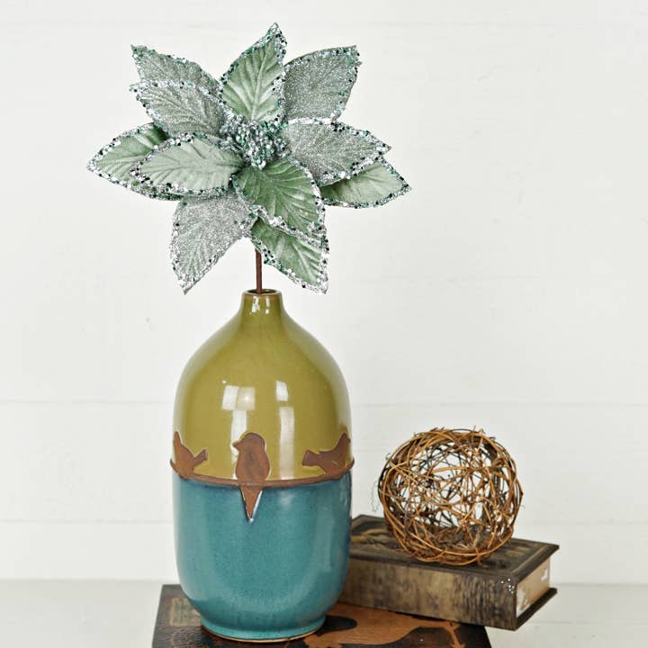 Holiday Depot Inc. - Wholesale Christmas Decoration - 511065- Sugar Glitter Velvet Poinsettia-Minty-20inL x 12inD3