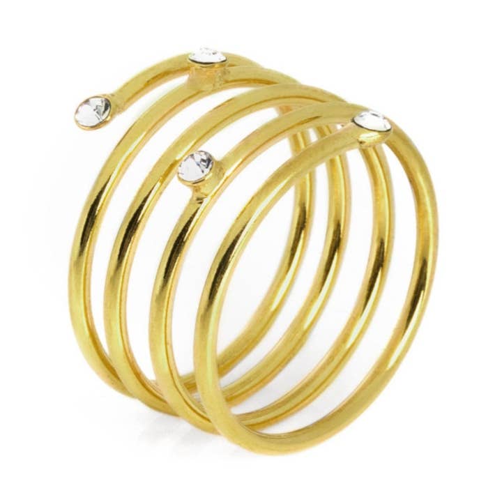 Verstellbarer Ring Iris Spirale Kristall in Silber vergoldet für den Großhandel von Victoria Cruz