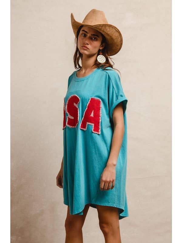 Vanilla Monkey - Wholesale Dress - Women's - Usa Lettering Patchwork Wash Jersey Dress