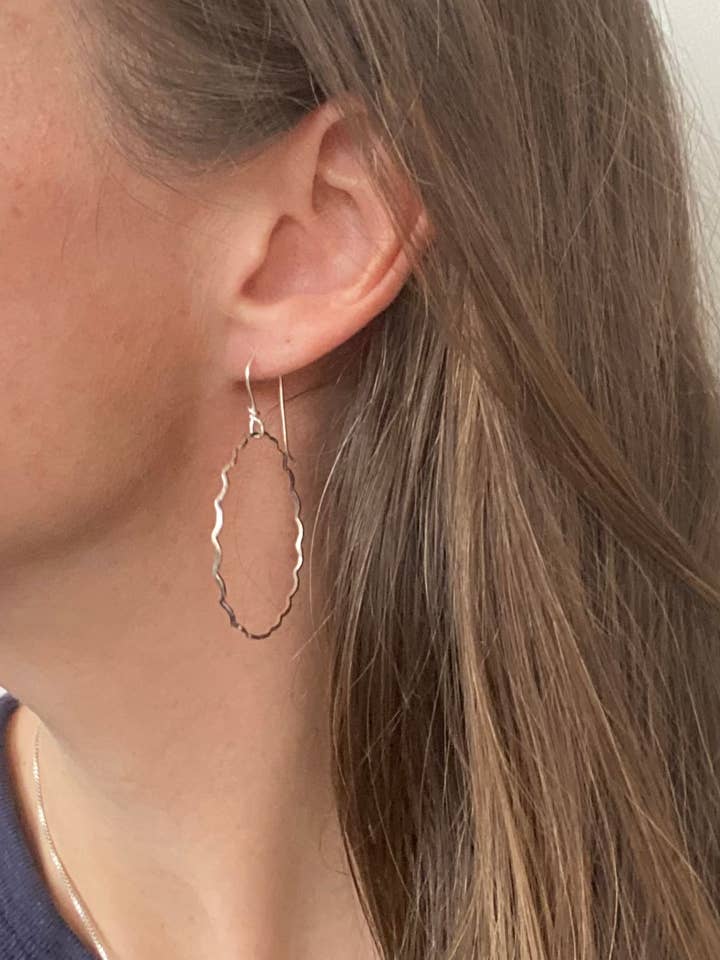 Silver Ocean Wave Hoops for wholesale by Sara Spring Jewelry