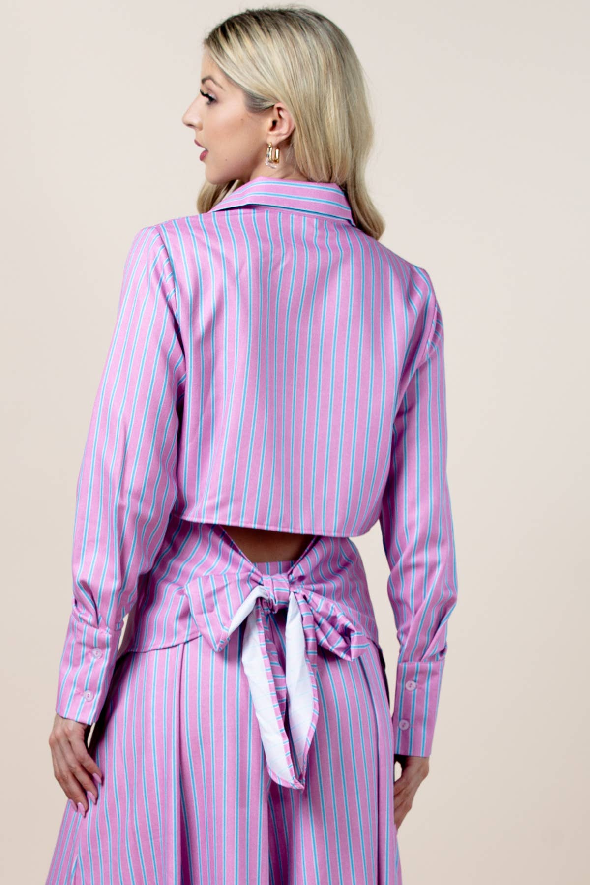 Imprimir T1623-5581-Camisas con cuello de rayas y lazo trasero Solace de venta al por mayor en Faire6