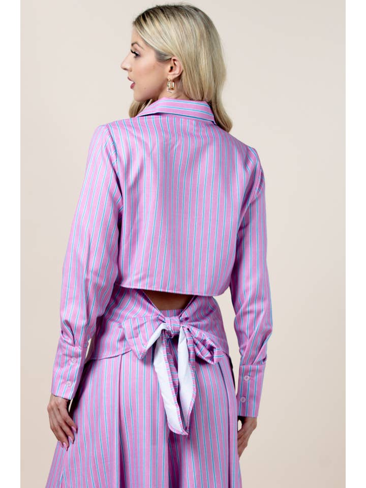 Imprimir T1623-5581-Camisas con cuello de rayas y lazo trasero Solace de venta al por mayor en Faire6