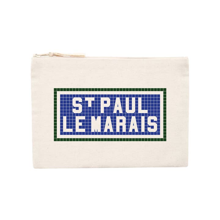 St Paul le Marais Printed Clutch - Ecru for wholesale by Le Bijou Parisien
