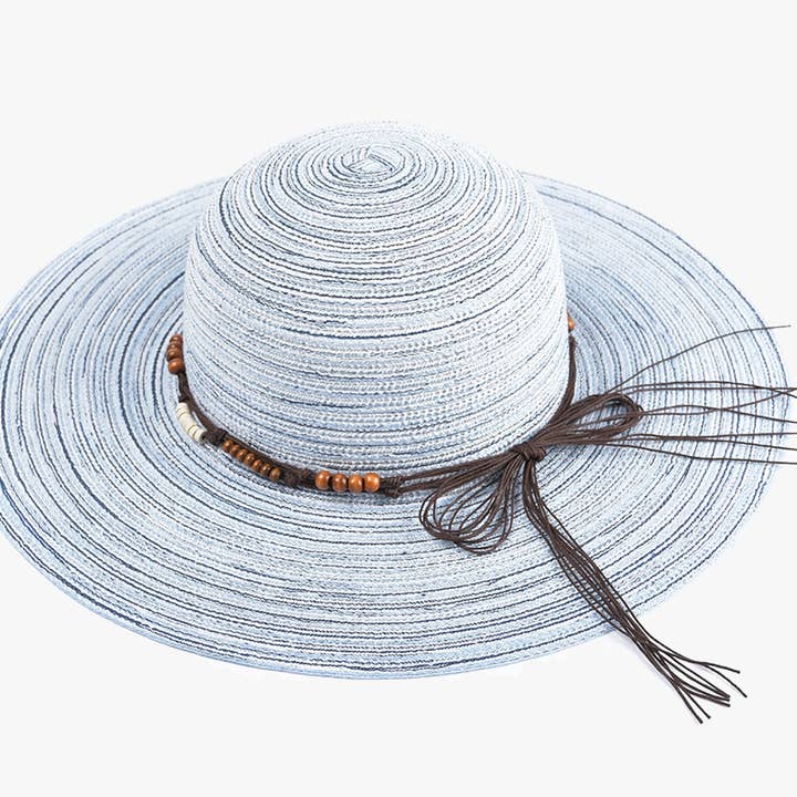 Blue HAT2327 Harlyn Multicolor Floppy Hat w/ Beaded Band for wholesale on Faire