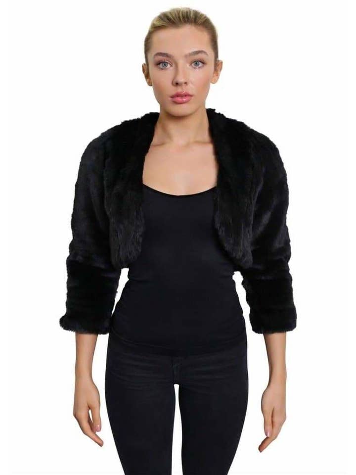 De La Creme Fashions – wholesale Jacket – Women's – Womens Open Front Faux Fur Bolero Shrug Cropped Jacket