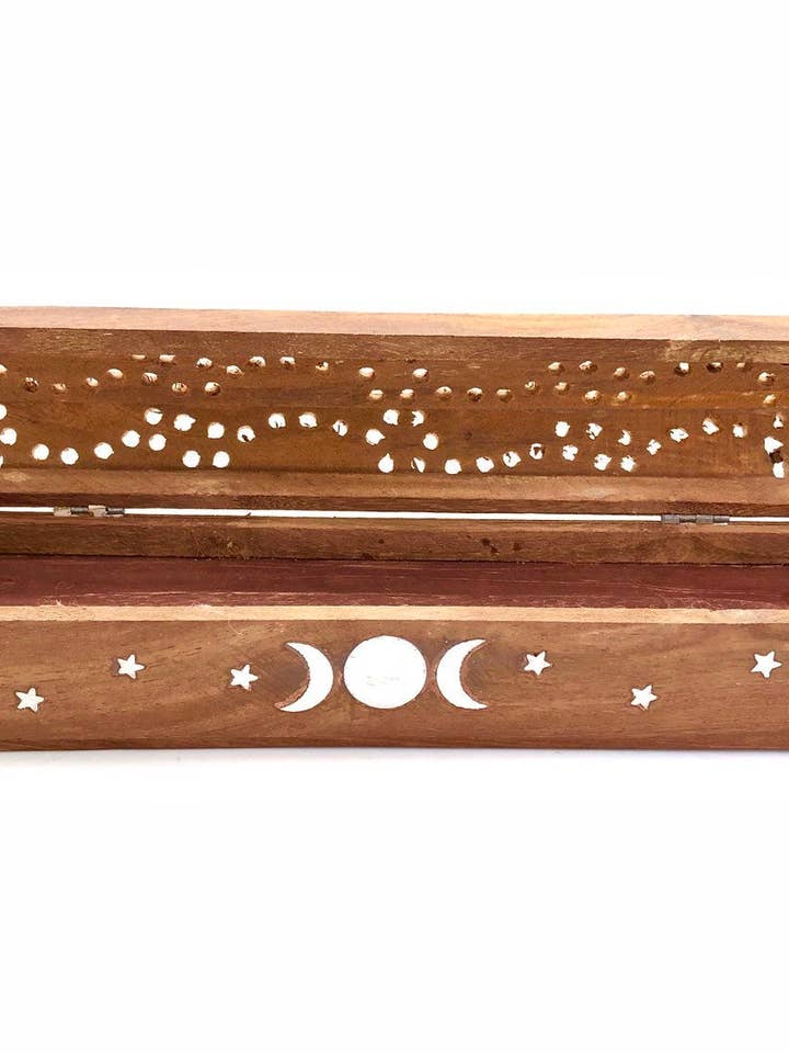 Triple Moon Wooden Incense Burner for wholesale by New Moon Beginnings