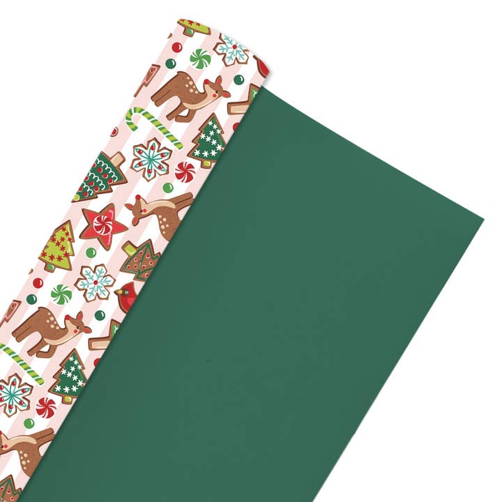 LA Ribbons Wholesale – wholesale Wrapping paper roll – Reversible Holiday Wrapping Paper Half Ream - Cookies/Green2