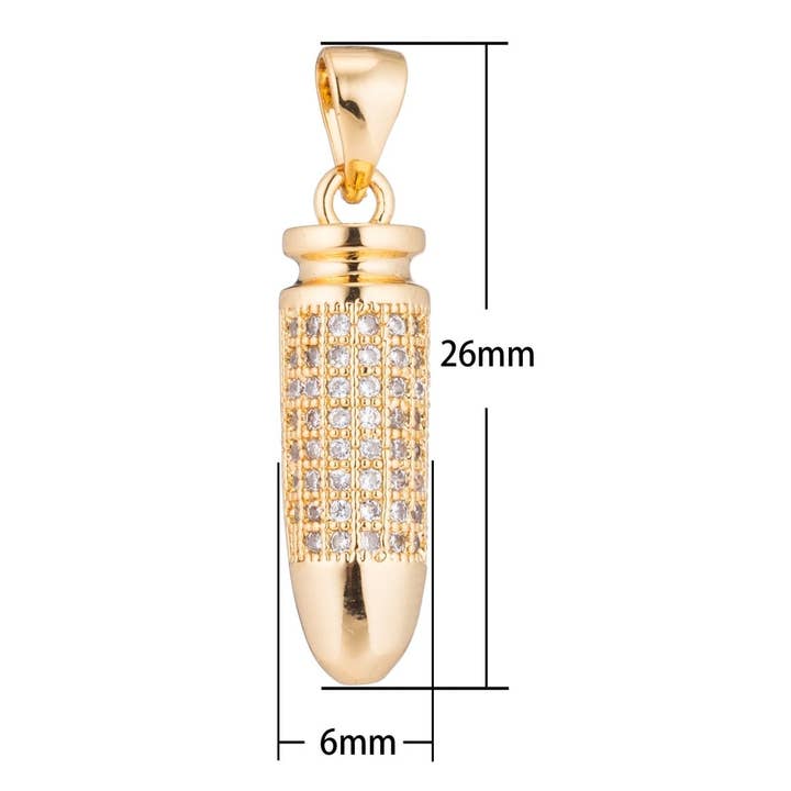 Aim Eternal - Wholesale Individual Charm/Pendant - Gold Bullet Gun Pistol Ammo Weapon Hunting Security Craft Cubic Zirconia Necklace Pendant Charm Bead Bails Findings for Jewelry Making H-3441
