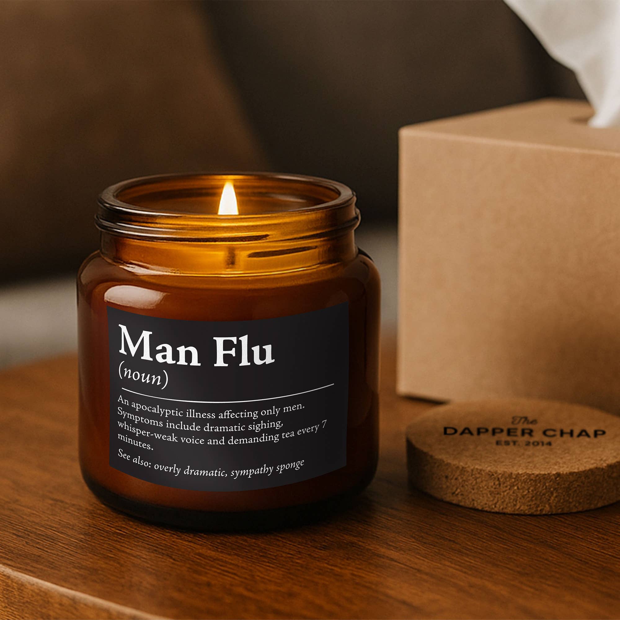 CGB Giftware – wholesale Jar/filled candle – 'Man Flu' Large Brown Jar Candle In Gift Box1