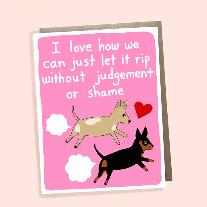 Let It Rip Dogs, Dog Valentine Card, pet card for wholesale by Bangs & Teeth
