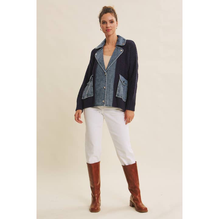 in february - Wholesale Cardigan - Women's - WASHED DENIM AND SWEATER MIXED OVERSIZED CARDIGAN9