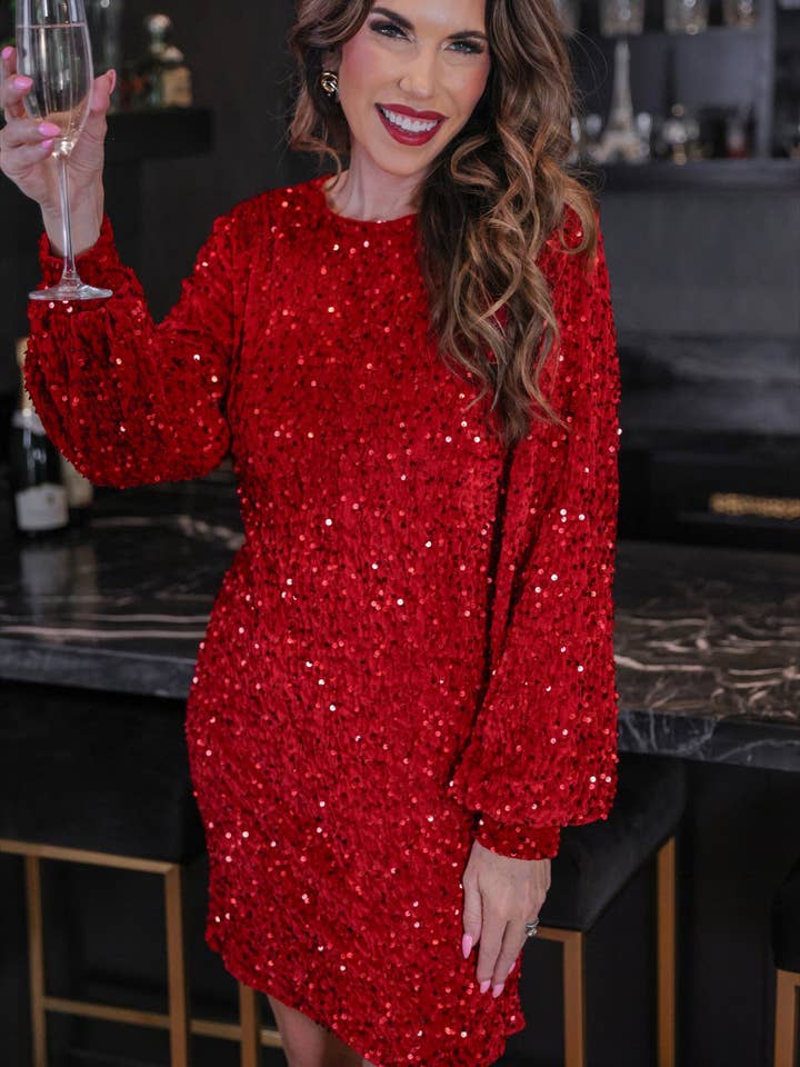 Old Flame Sequin Dress- Red for wholesale by Jess Lea
