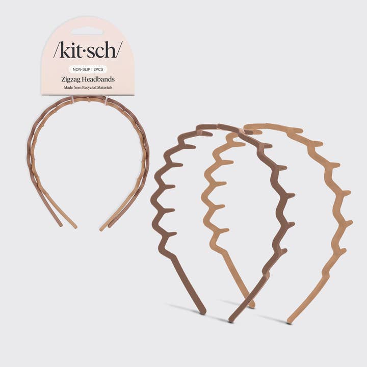 Diademas zigzag de plástico reciclado 2 piezas - tonos neutros para venta al por mayor de KITSCH
