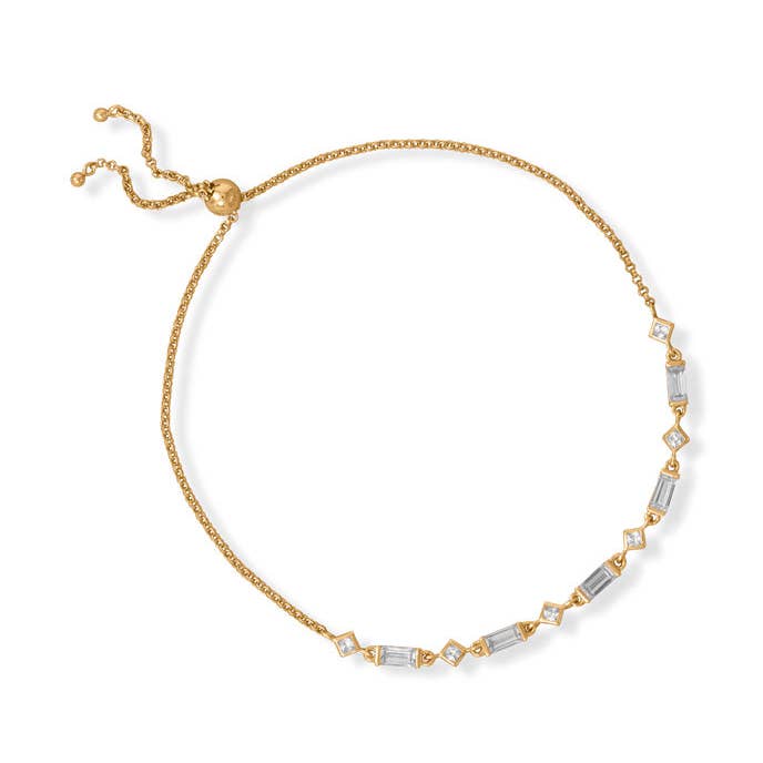 Silver Stars Collection - Wholesale Link & Chain Bracelet - 14 Karat Gold Plated White CZ Bolo Bracelet0