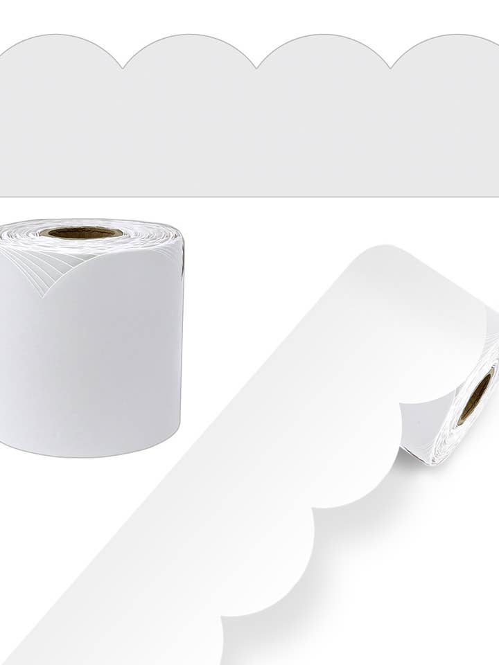 White Rolled Scalloped Bulletin Board Borders for wholesale by Carson Dellosa Education