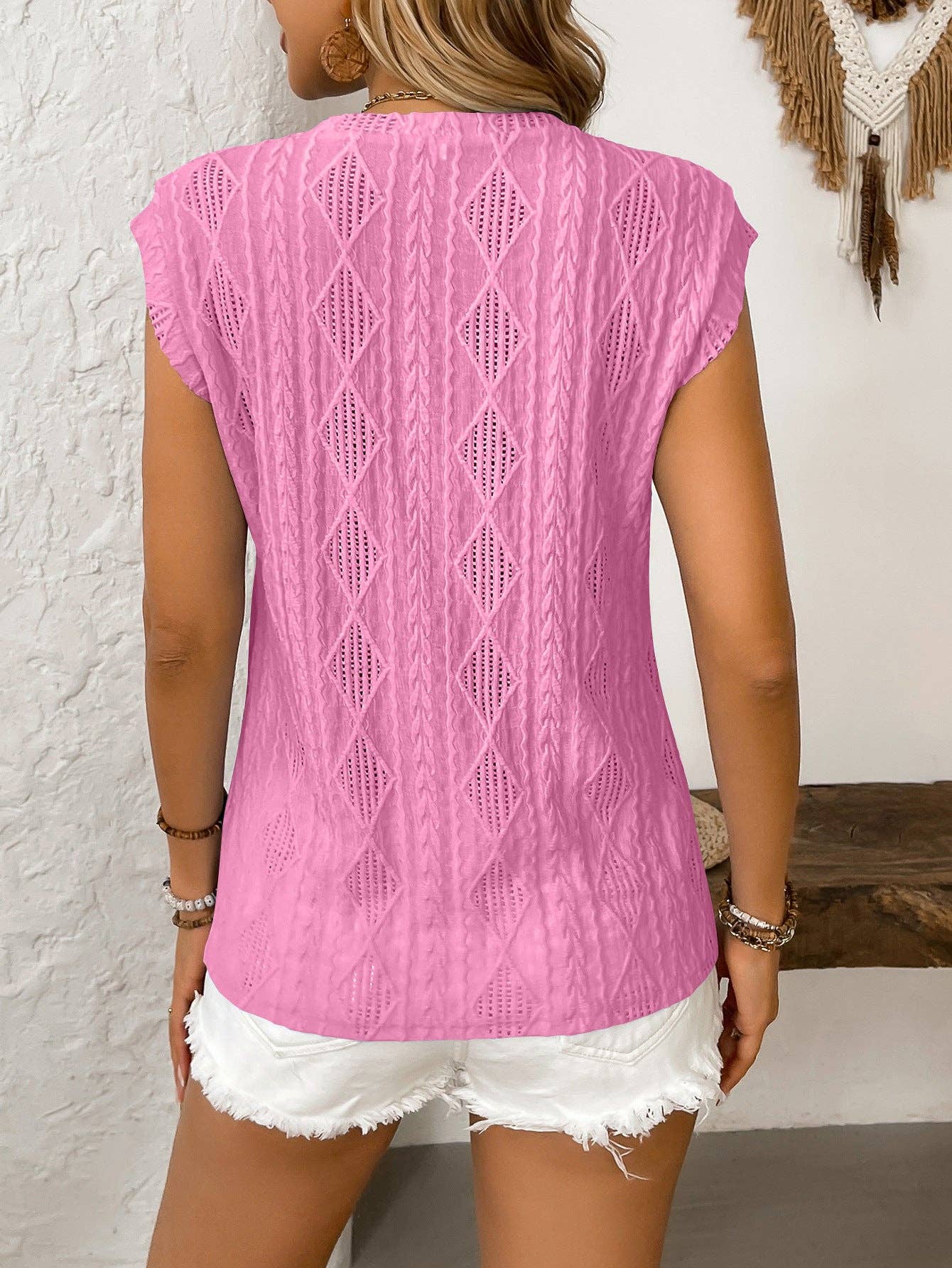 Suhkasana - Vente Chemisier – femme - Haut sans manches en jacquard pour femme – Blouse débardeur d'été décontractée31