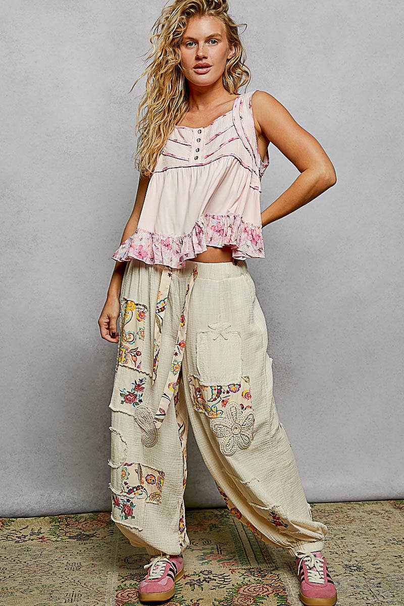 Pol Clothing - Wholesale Tank Top - Women's - Square Neck Soft POL Jersey Floral Trim Boho Tank Top14