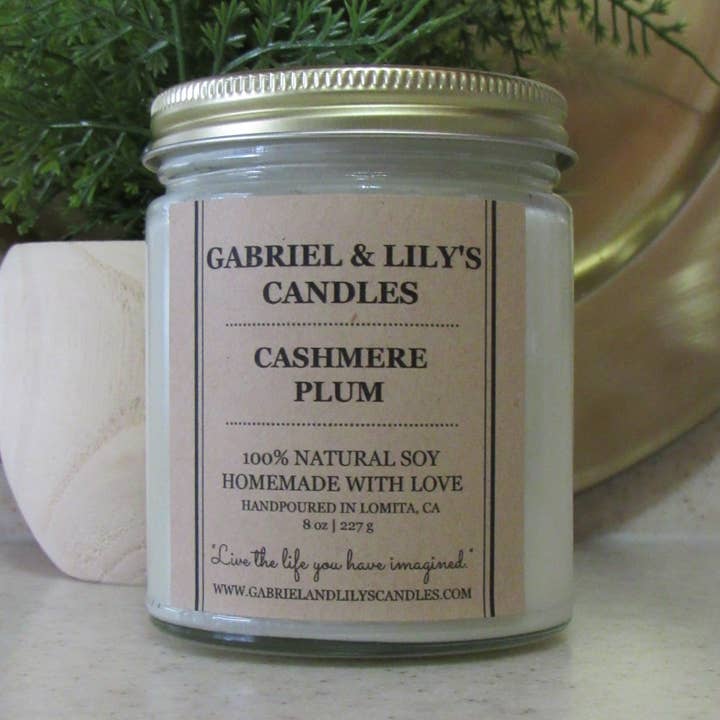 Cashmere Plum Soy Candle for Winter for wholesale by Gabriel & Lily's Candles