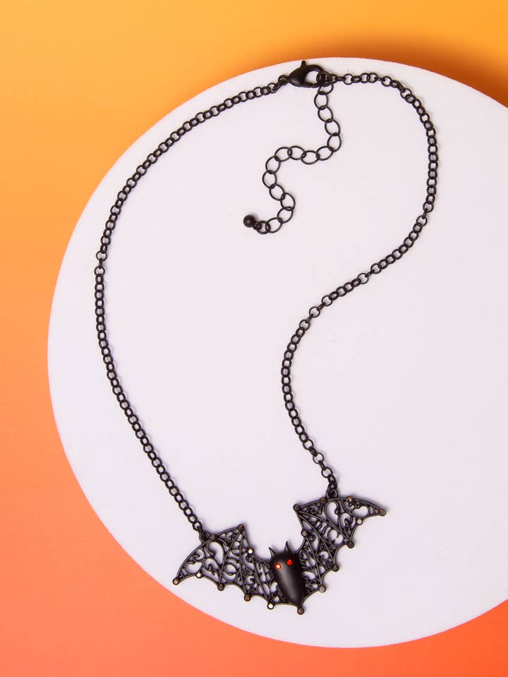 Halloween Matte Finish Black Bat Pendant Chain Necklace for wholesale by SP Sophia Collection