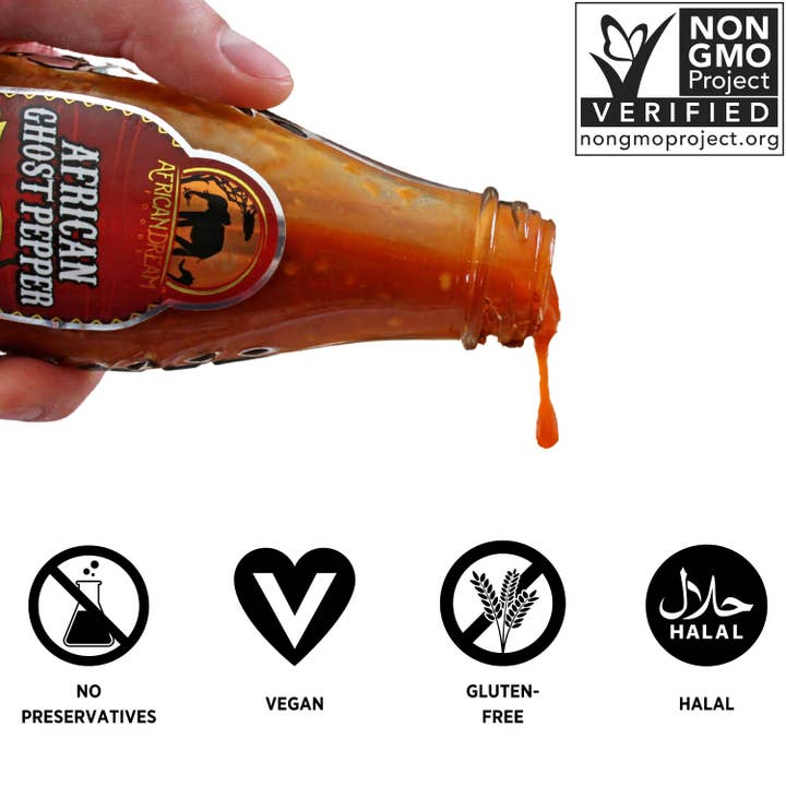 African Dream Foods - Wholesale Hot Sauce - African Ghost Pepper Hot Sauce, 5 fl oz (6 Units Per Case)