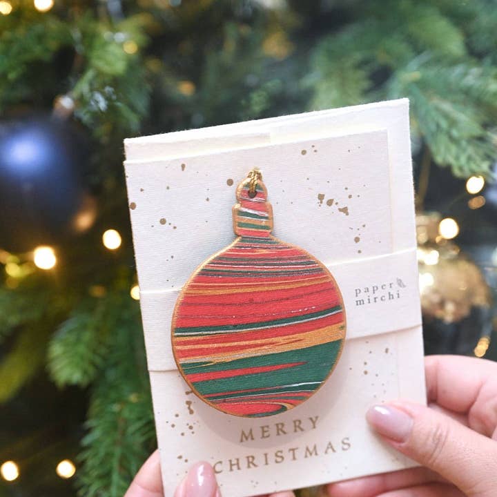 Paper Mirchi - Wholesale Christmas Card - Keepsake Marble Ornament Greeting Card - Bauble Festive Mix