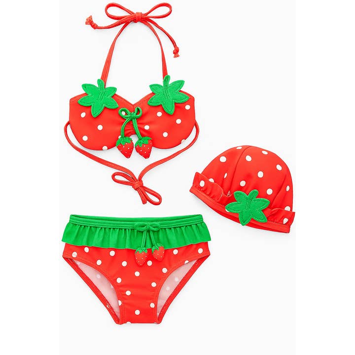 Red Strawberry 3pcs Girl Swimwear Set for wholesale by Fennco Styles
