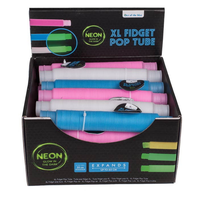 Out of the blue KG - Vente Fidget/jouet anti-stress – enfant - Tube pop XXL anti-stress phosphorescent, environ 20 cm, 3 couleurs assorties1