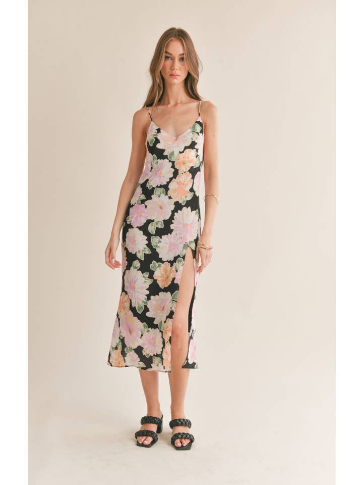 Sage The Label – wholesale Dress – Women's – Meadows Slip Midi Dress: BLACK MULTI