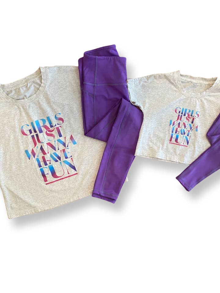 "Girls Just Wanna Have Fun": Mommy and Me Set in Purple for wholesale by My Petite & Me