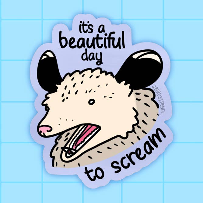 Screaming Possum Mini Vinyl Sticker for wholesale by 2Birds1Pencil Illustrations