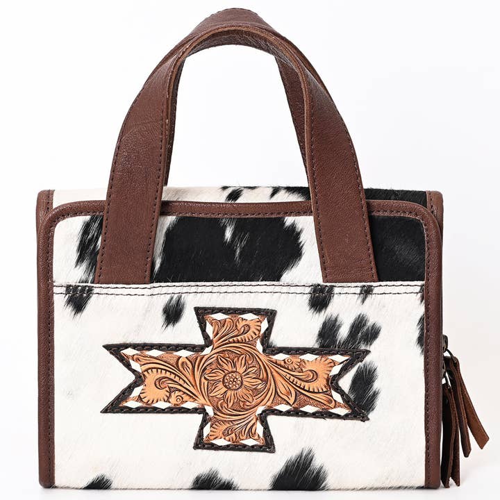 LS Western - Wholesale Tote bag – Women's - ADBGA395 Hair-On Cowhide Mini Bible Tote with Tooled Leather Cross Patch1