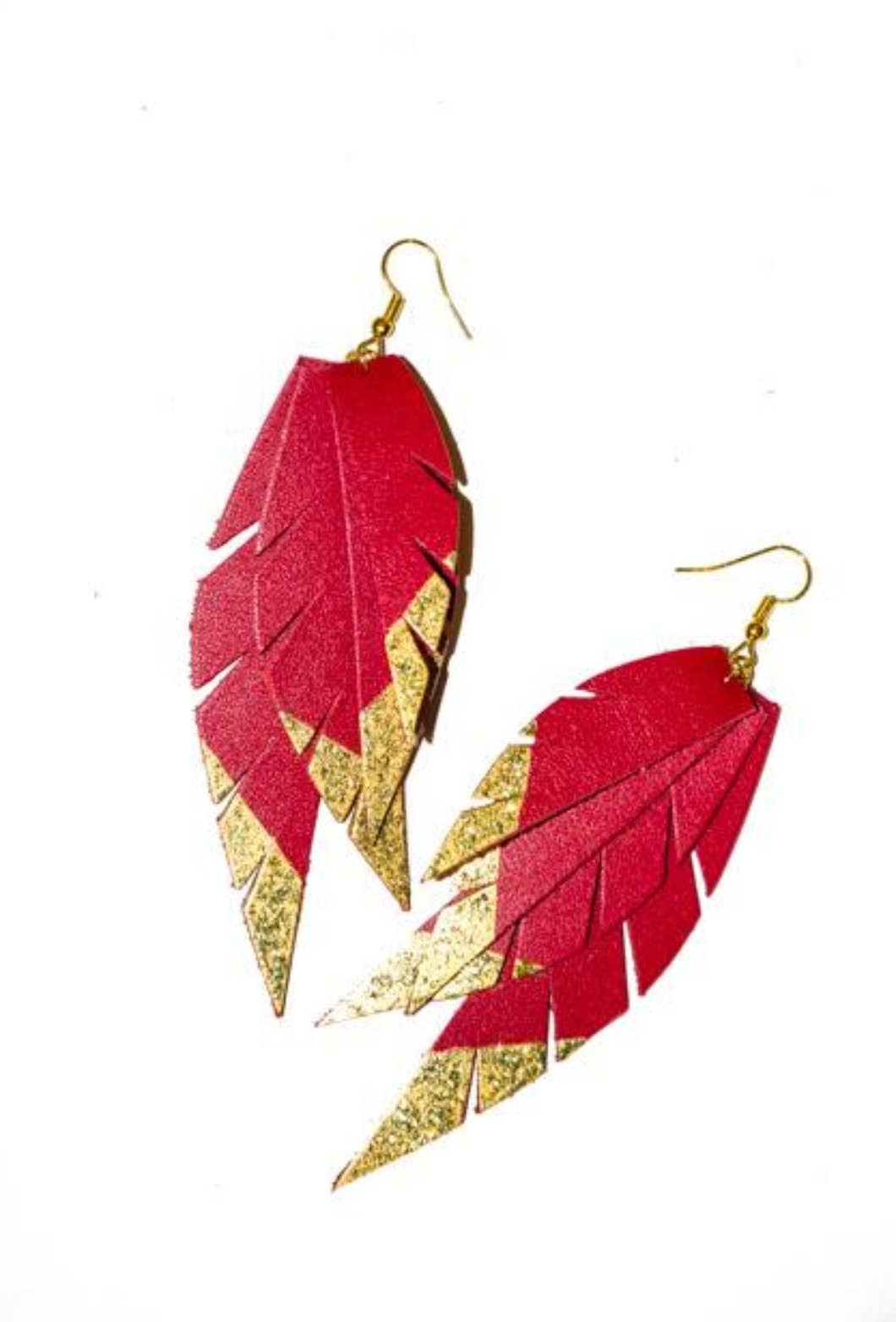 Layered Leather Earring- Red/Gold Dipped for wholesale by The Supply Society