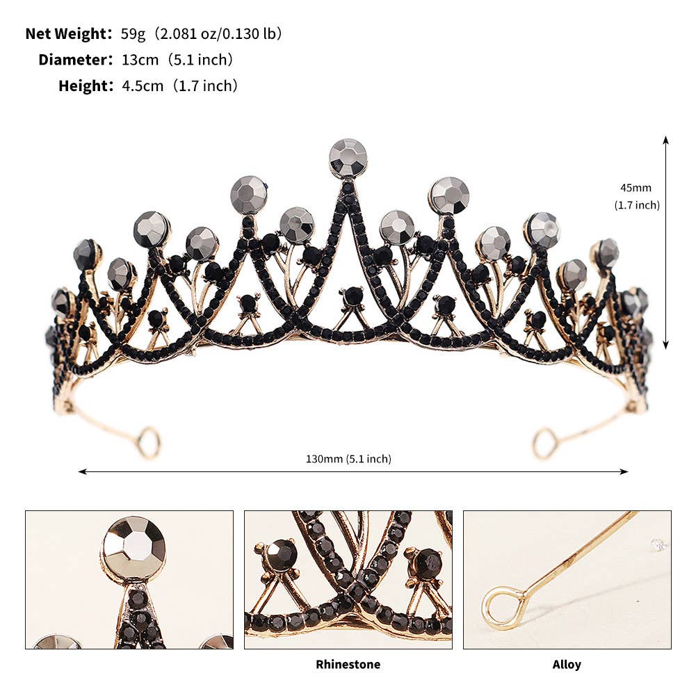 Tourtiwi - Wholesale Tiara - Women's - Obsidian Tiara Rhinestone Alloy Headdress Black Crown33