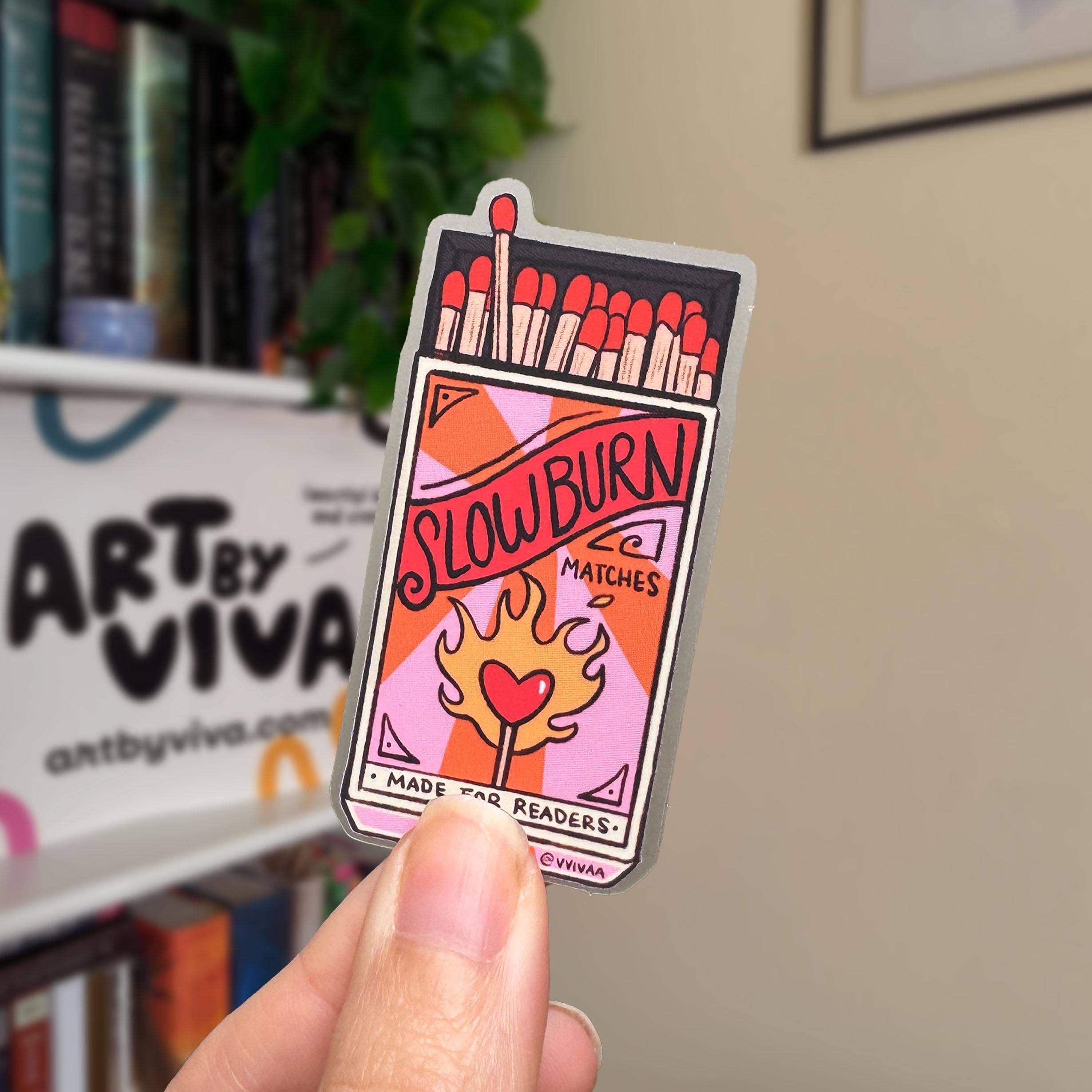 Art by Viva - Wholesale Sticker - Slow Burn - Bookish Tropes | Clear Matte Sticker | Bookish Stickers, bookish art, bookish merch, kindle stickers1