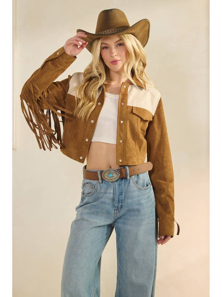 Suede Jacket with Fringe Detail and other Purchase Wholesale fringe jacket. Free Returns & Net 60 Terms on Faire trending on Faire.