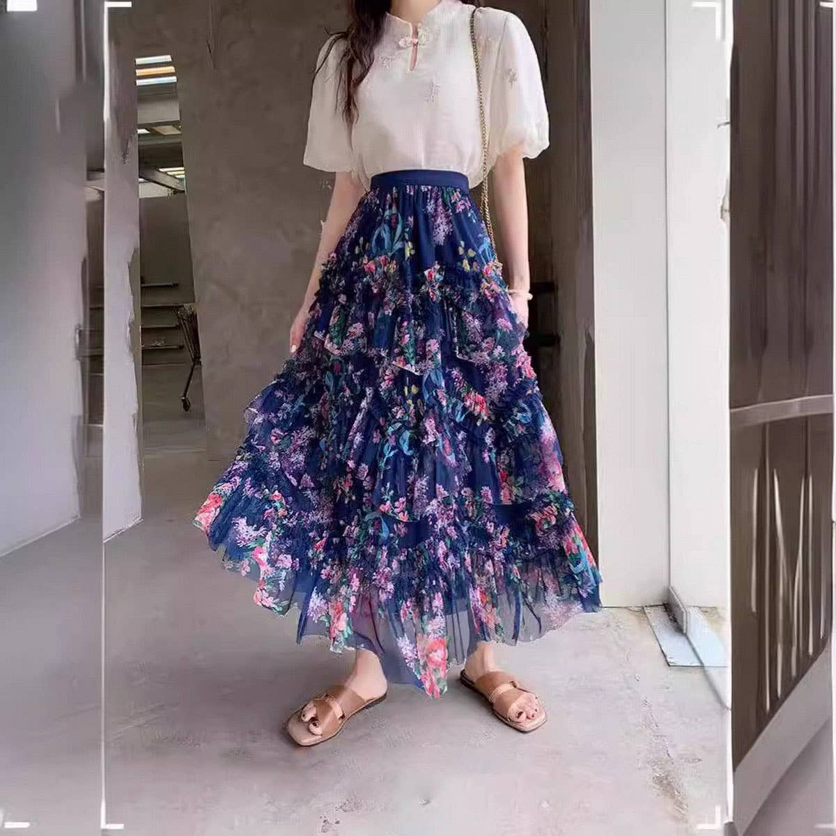 ACCITY - Wholesale Skirt - Women's - COLORFUL FLORAL MESH PRINT PLEATED TULLE SKIRT_CWBLS03994