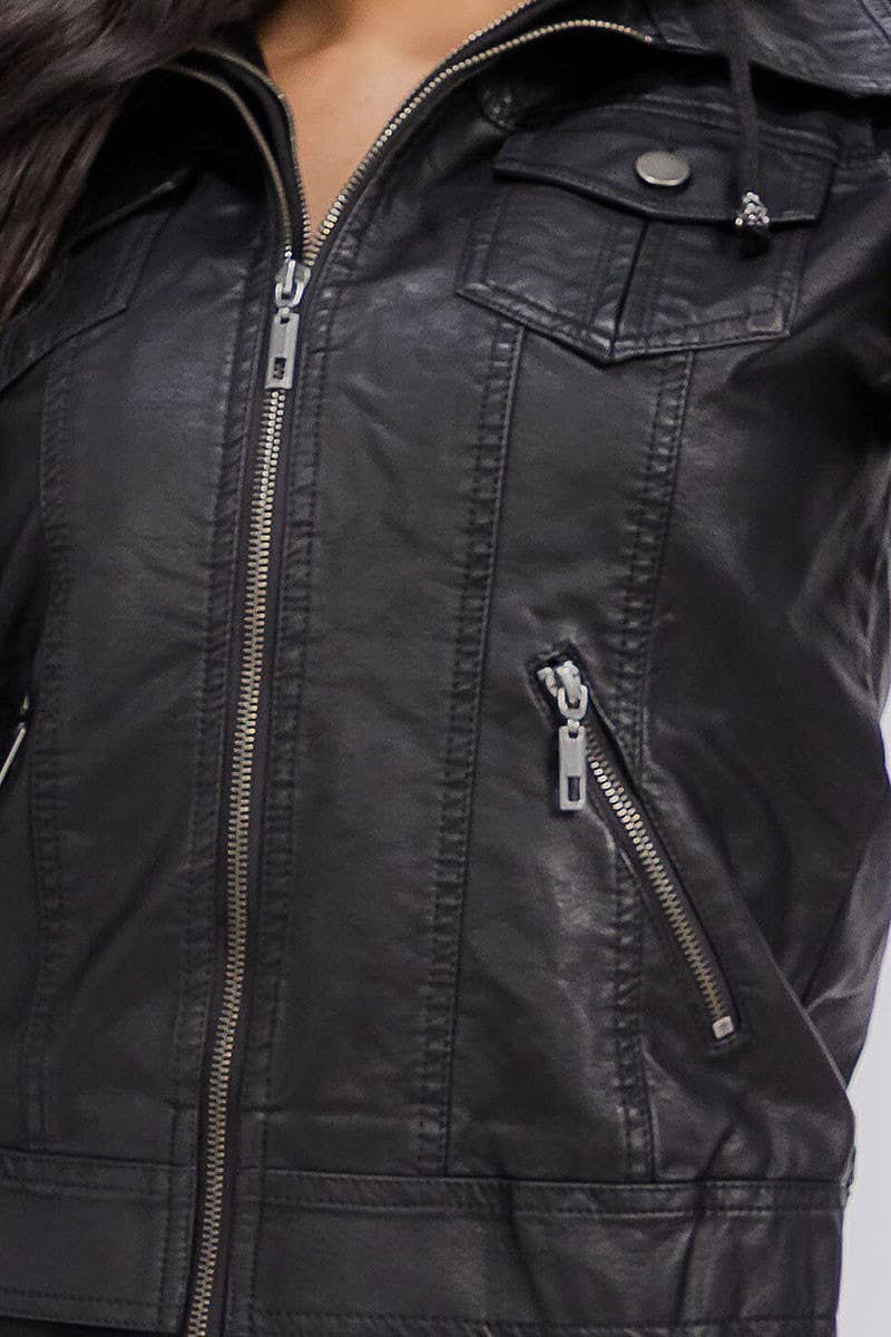 ROUSSEAU - Venta al por mayor Chaqueta de cuero - Mujer - CHAQUETA CON CREMALLERA, BOLSILLOS, CAPUCHA DESMONTABLE Y POLIPIEL PU6