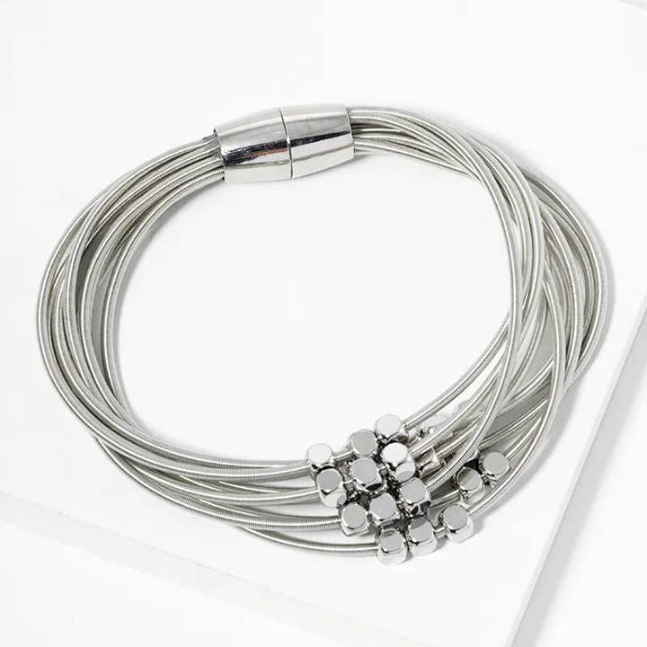 Wild Honey - Wholesale Beaded Bracelet - Metallic Beaded Multi-Layer Magnetic Stretch Bracelet