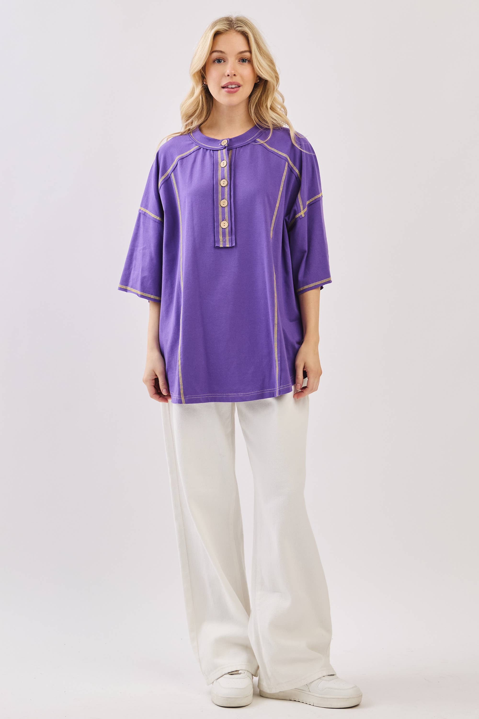 Sewn and Seen – Túnica - Mulher por atacado – Henley Relaxado com Botões35