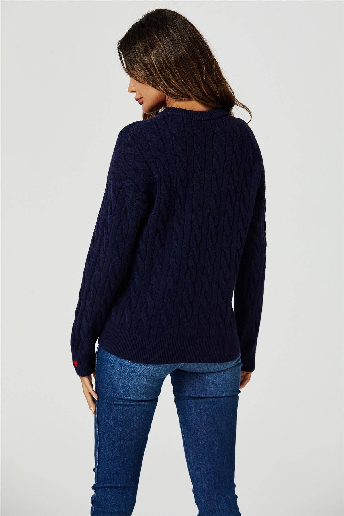 FS Collection (Germany) - Wholesale Knit Sweater - Women's - Heart Embroidery Jumper Top In Navy5