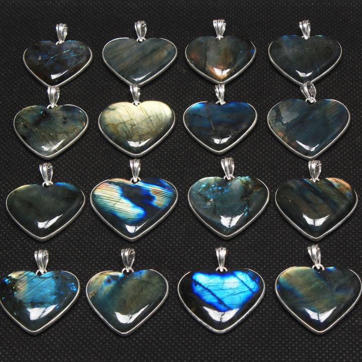 Handmade Jewels - Wholesale Individual Charm/Pendant - Labradorite Heart Pendants - Handmade, Silver-Plated Brass, Wholesale3