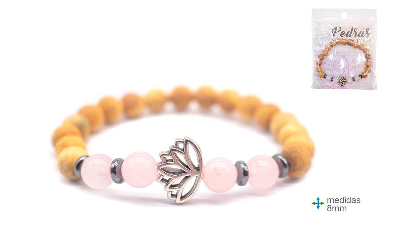 Esoterica Arte – Großhandel Perlenarmband – Geld. Wood C/Stone Q. Rosa 8 mm (6 Stück)0