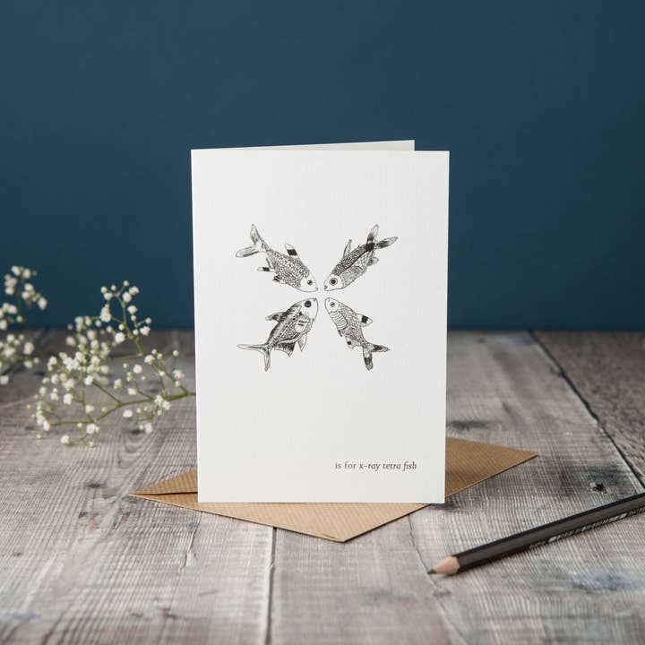 X is for X-Ray Tetra Fish Card for wholesale by Lucy Coggle Designs
