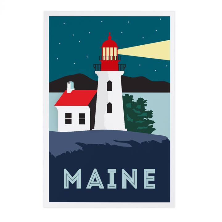 PREMIUM POSTCARDS Maine, Lighthouse, Vector Style for wholesale by Lantern Press