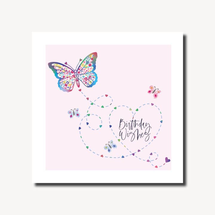 Marina B - Wholesale Birthday Card - Pretty Lilly Butterfly Wishes Square Greeting Card