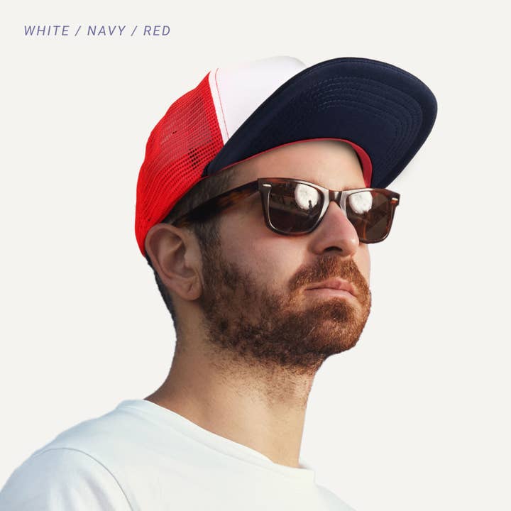 ChoKoLids - Wholesale Trucker Hat - Men's - CHOK.LIDS Plain Two-tone Foam Trucker Flat Bill Cap with Rop5