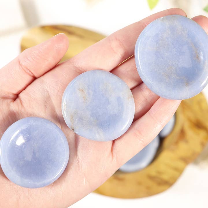 Natures Artifacts Inc - Wholesale Spiritual Stone/Crystal - Angelite Worry Stone - Angelite Thumb Stones4