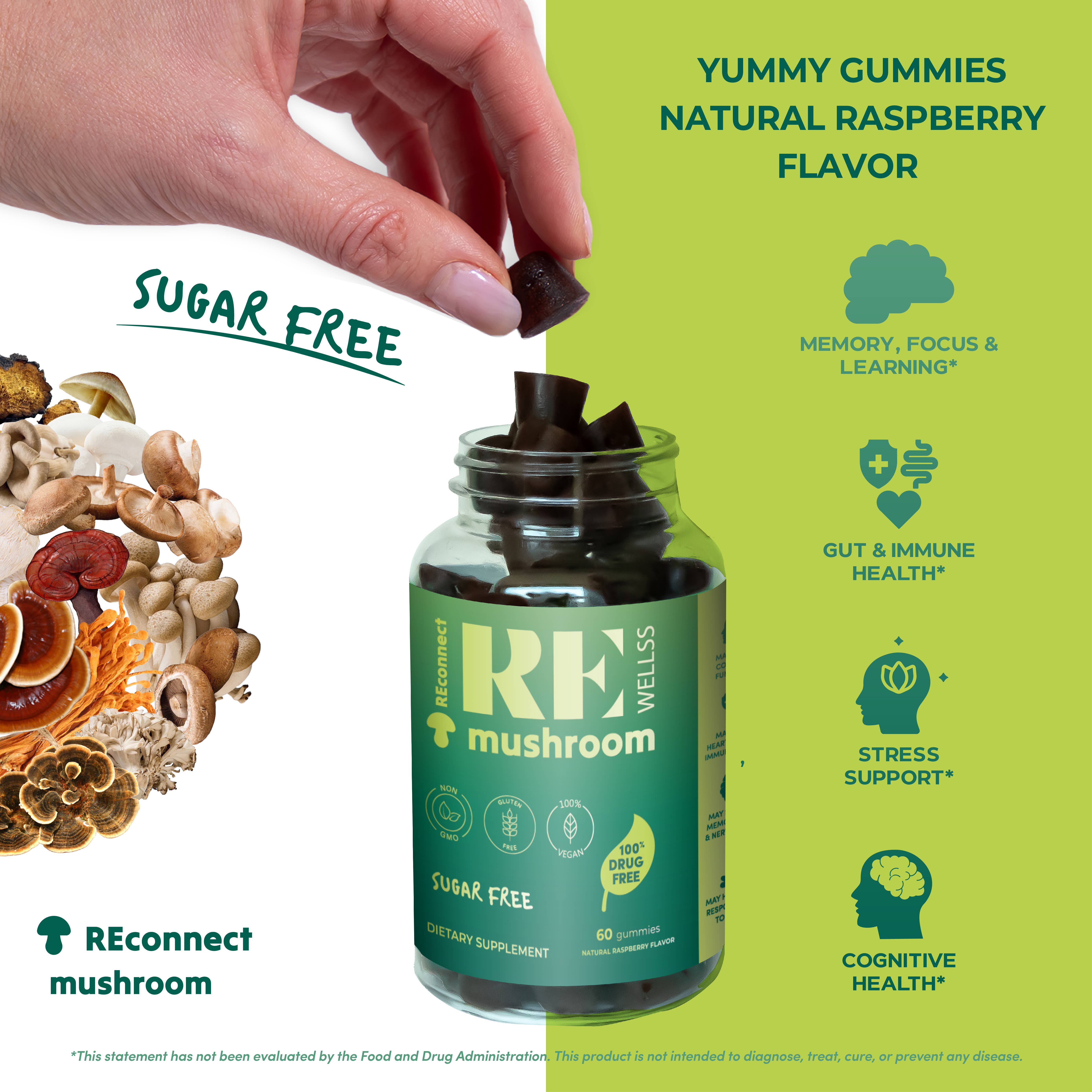 REWELLSS - Venta al por mayor Suplementos/vitaminas para beber - Suplementos REWELLSS Mushroom Gummies I Super Mushroom sin azúcar para energía, concentración y estado de ánimo | Fabricado en EE. UU.2