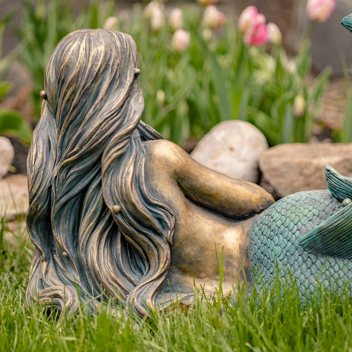 Zaer Ltd. International - Wholesale Outdoor Ornament/Decor - 37" Long Mermaid Lying Down Garden Statue "Finnleigh"8