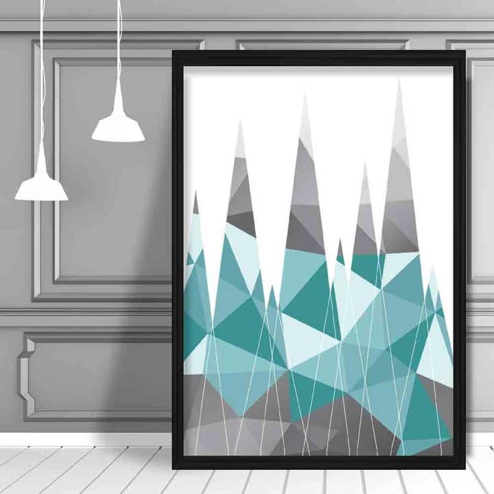 Poster Poster Géométrique Montagnes Bleu Aqua et Gris pour la vente par Artze Wall Art